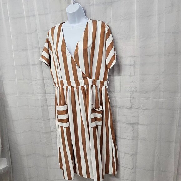 Journey Five Brown White Striped Retro Fit & Flare Dress XL - Picture 6 of 14